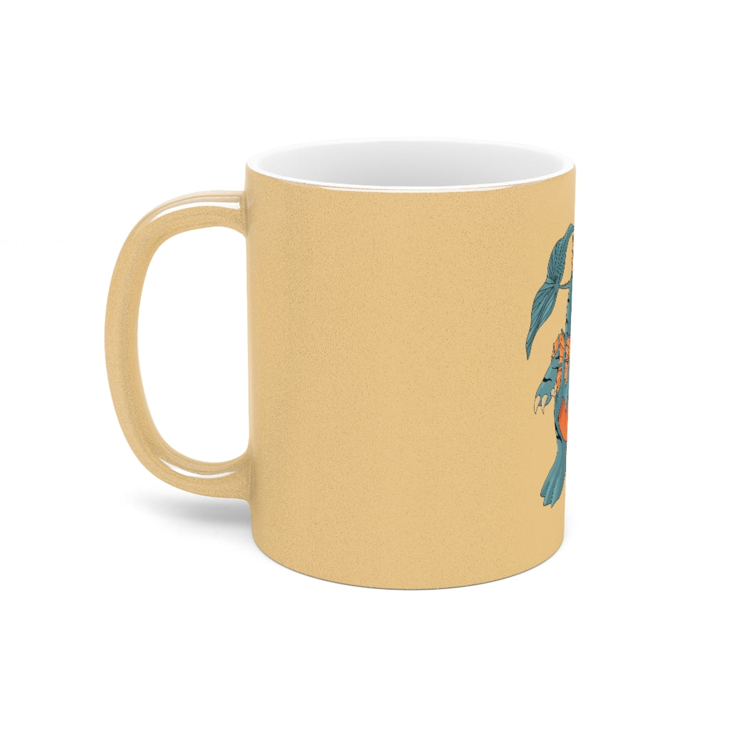Shirei Metallic Mug in Silver and Gold with customizable design options, showcasing a sleek ceramic finish and comfortable C-handle.