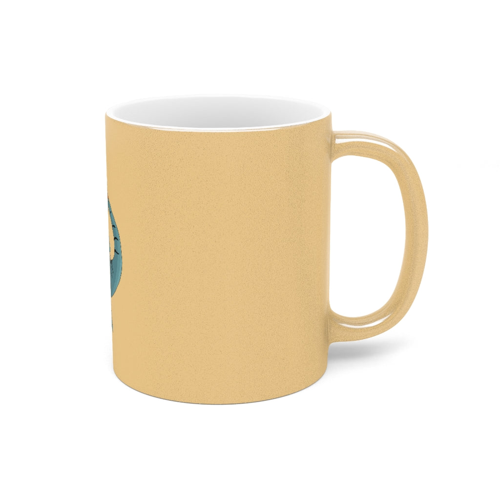 Shirei Metallic Mug in Silver and Gold with customizable design options, showcasing a sleek ceramic finish and comfortable C-handle.