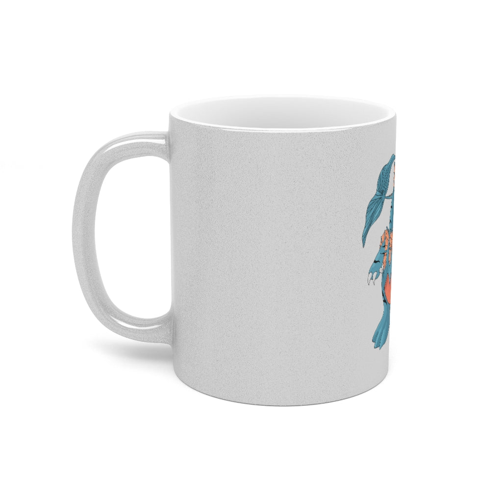 Shirei Metallic Mug in Silver and Gold with customizable design options, showcasing a sleek ceramic finish and comfortable C-handle.