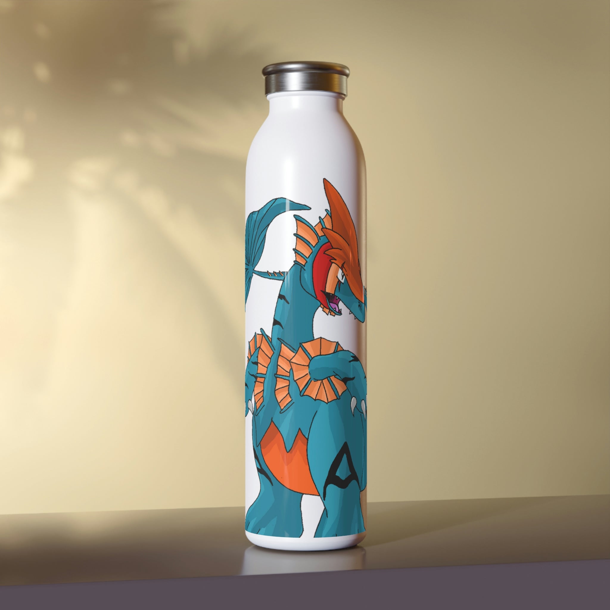Shirei Slim Water Bottle in matte finish with stylish lid, showcasing personalized designs.