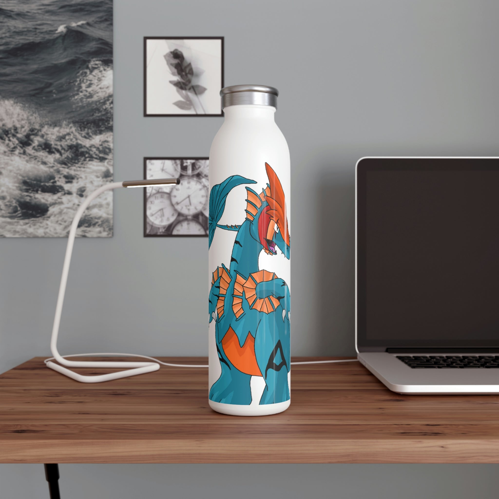 Shirei Slim Water Bottle in matte finish with stylish lid, showcasing personalized designs.