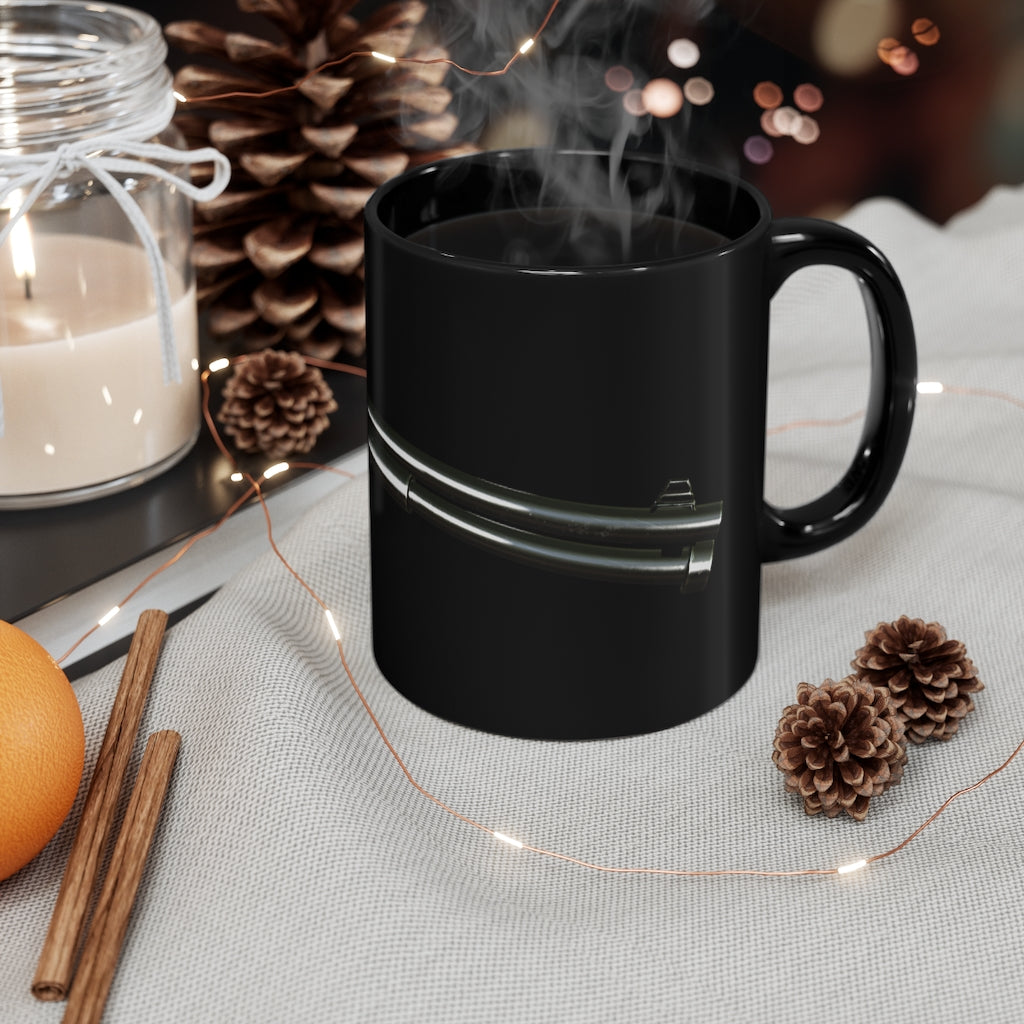Shotgun Black mug 11oz, featuring a sleek black ceramic design with rounded corners and a comfortable C-handle.