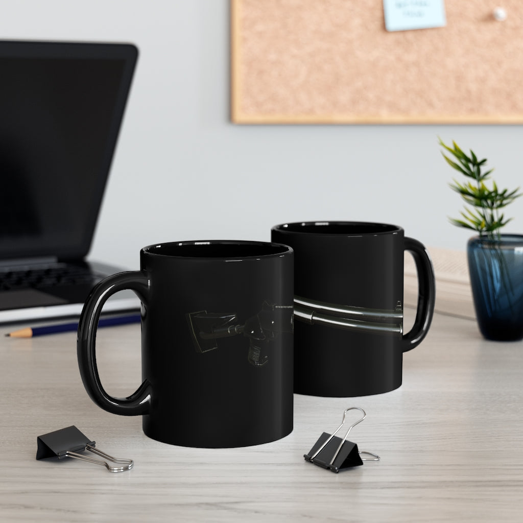 Shotgun Black mug 11oz, featuring a sleek black ceramic design with rounded corners and a comfortable C-handle.