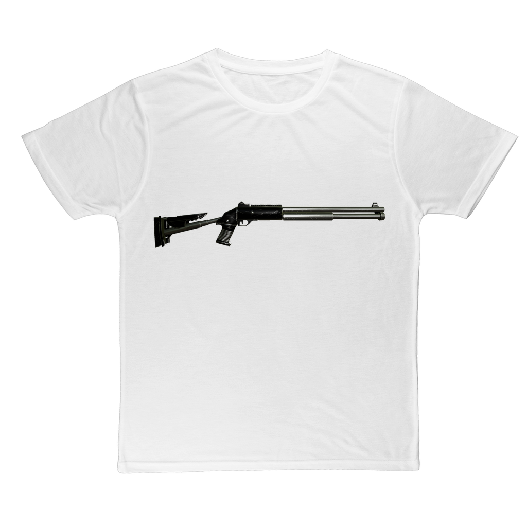 Shotgun Classic Sublimation Adult T-Shirt in various colors, showcasing its soft polyester fabric and vibrant sublimation printing potential.