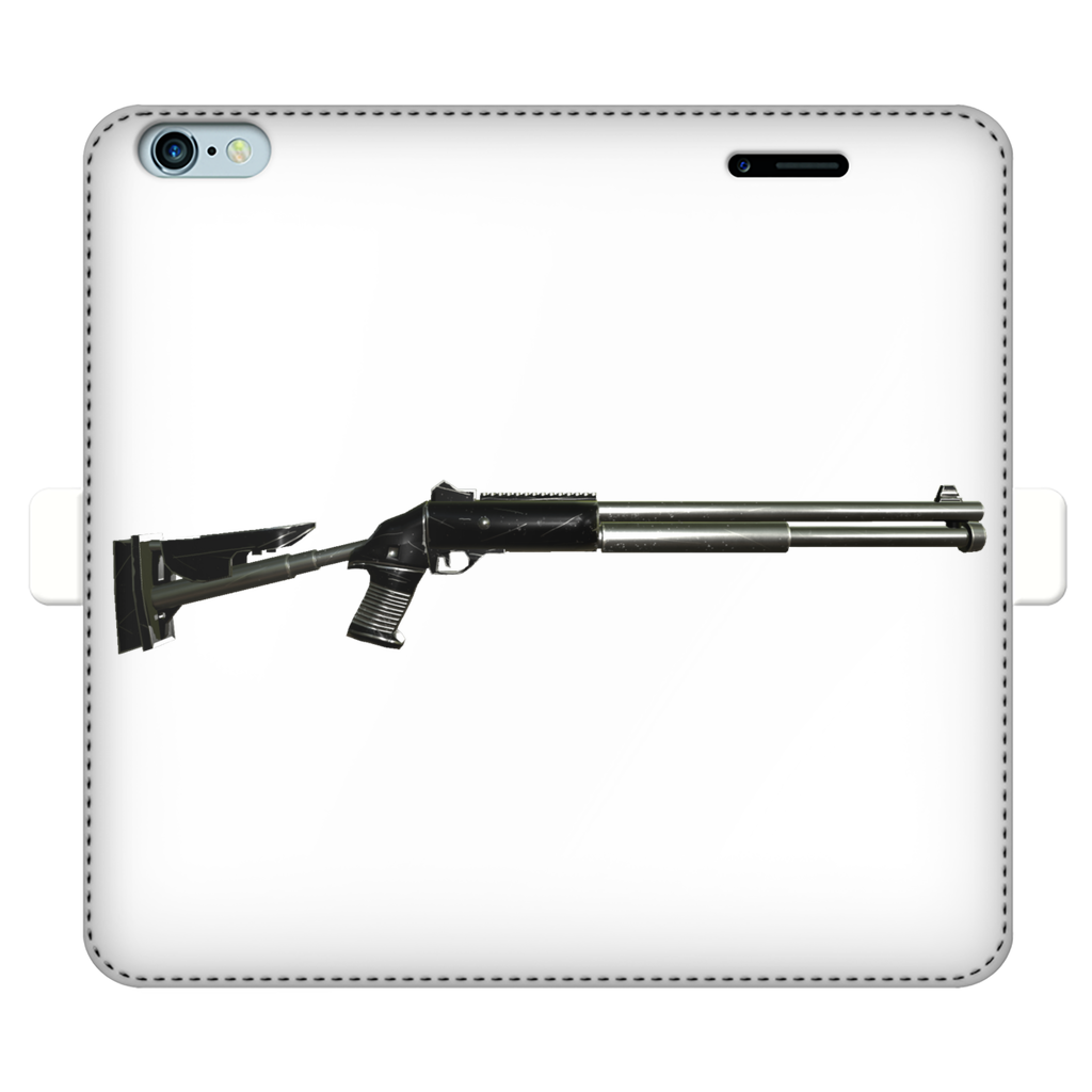 Shotgun Fully Printed Wallet Case featuring vibrant UV-printed designs, magnetic closure, and faux leather material, suitable for iPhone and Samsung models.