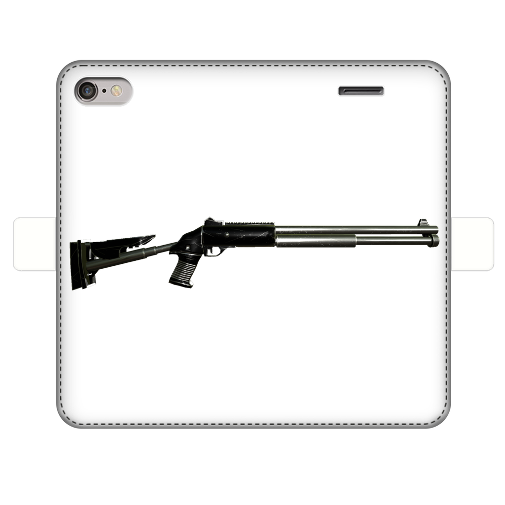 Shotgun Fully Printed Wallet Case featuring vibrant UV-printed designs, magnetic closure, and faux leather material, suitable for iPhone and Samsung models.