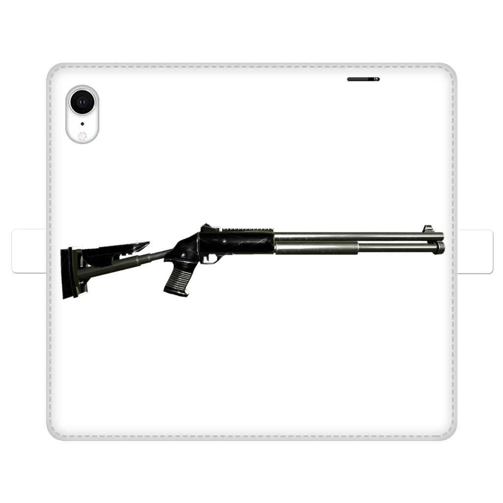 Shotgun Fully Printed Wallet Case featuring vibrant UV-printed designs, magnetic closure, and faux leather material, suitable for iPhone and Samsung models.