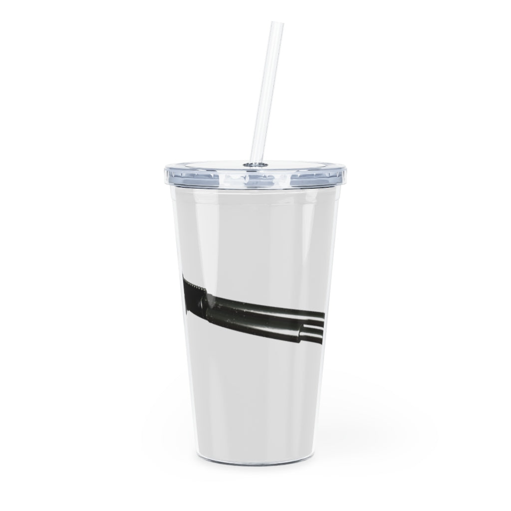Shotgun Plastic Tumbler with Straw, featuring a customizable design and double wall insulation, perfect for parties and gatherings.