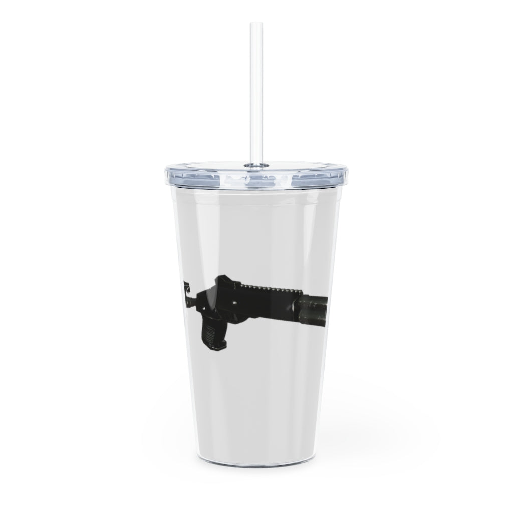 Shotgun Plastic Tumbler with Straw, featuring a customizable design and double wall insulation, perfect for parties and gatherings.