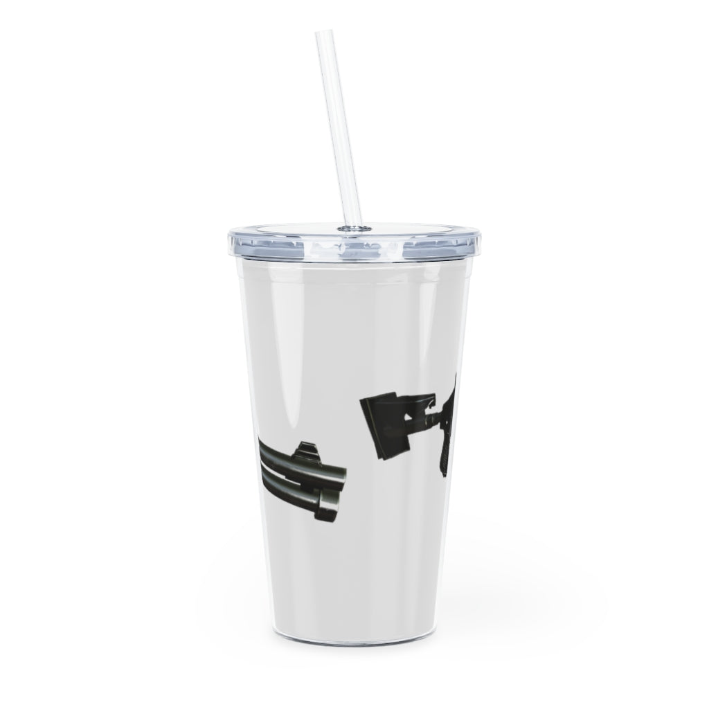 Shotgun Plastic Tumbler with Straw, featuring a customizable design and double wall insulation, perfect for parties and gatherings.