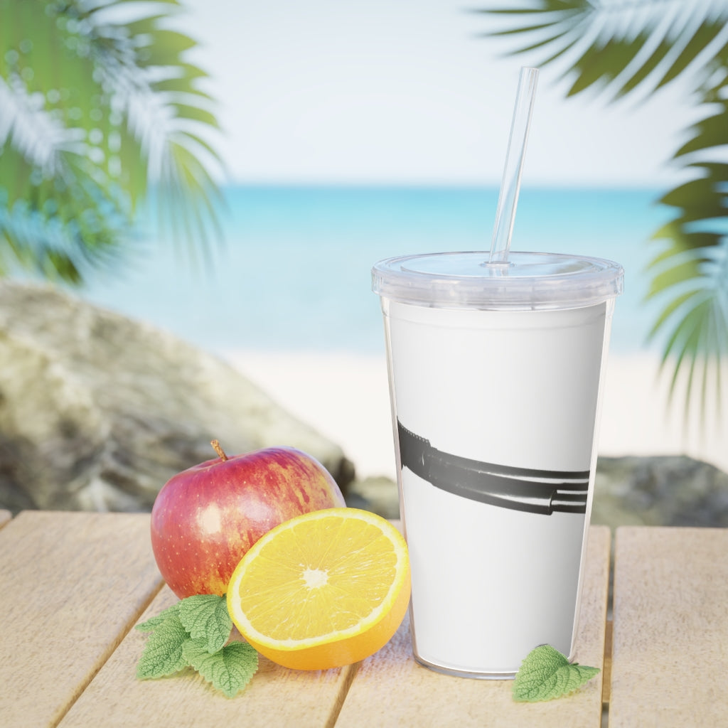 Shotgun Plastic Tumbler with Straw, featuring a customizable design and double wall insulation, perfect for parties and gatherings.