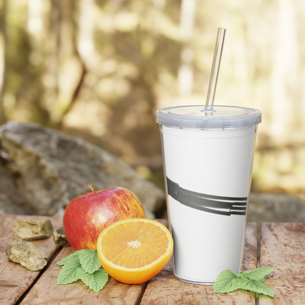 Shotgun Plastic Tumbler with Straw, featuring a customizable design and double wall insulation, perfect for parties and gatherings.