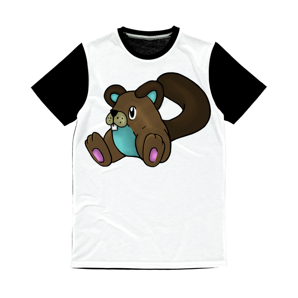 Showchu Classic Sublimation Panel T-Shirt featuring a vibrant front design area and a plain black back, ideal for custom printing.