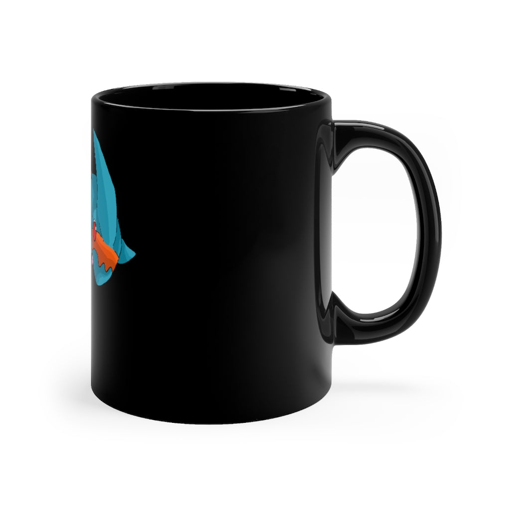 Shrei Black Mug 11oz with rounded corners and C-handle, showcasing a sleek black ceramic design.