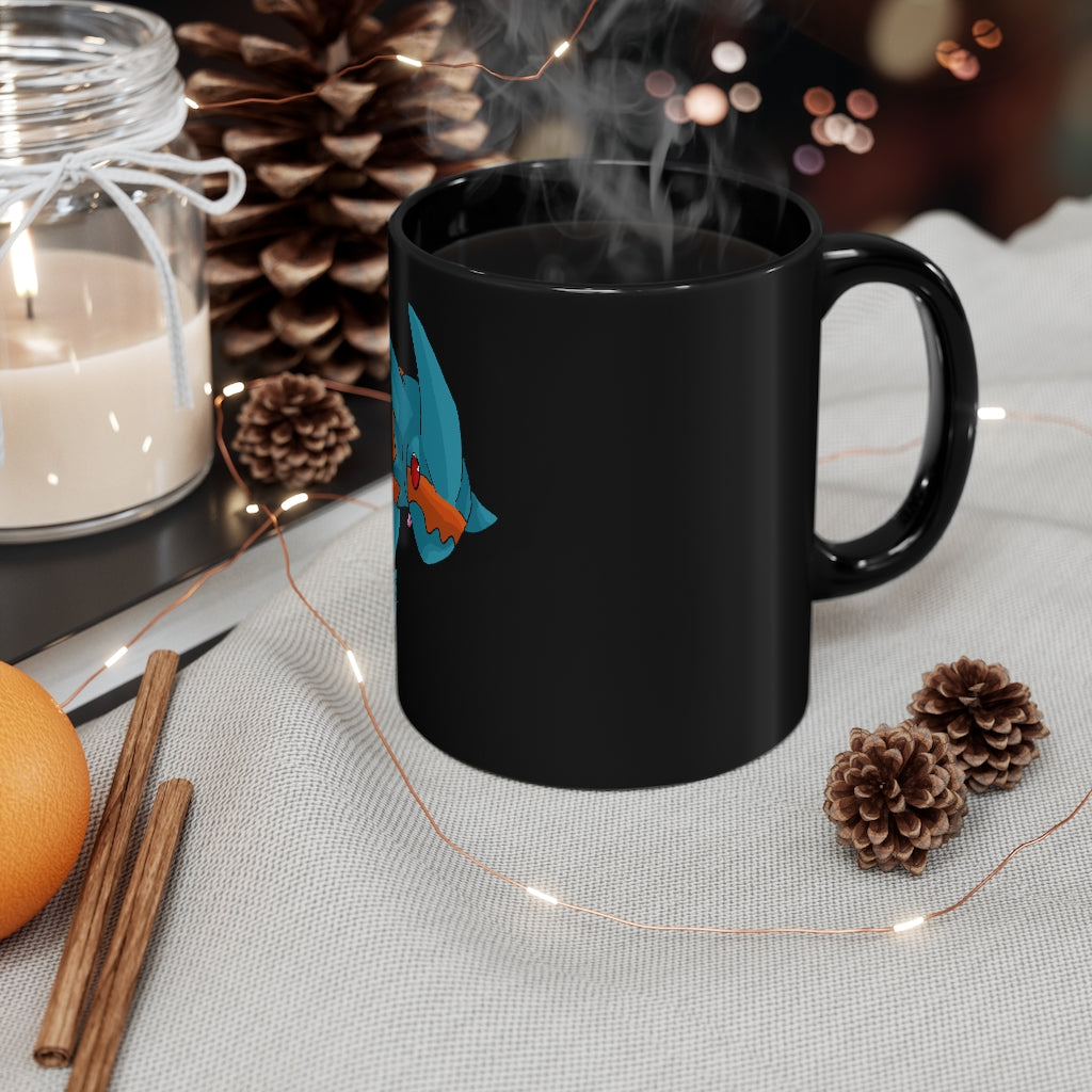 Shrei Black Mug 11oz with rounded corners and C-handle, showcasing a sleek black ceramic design.