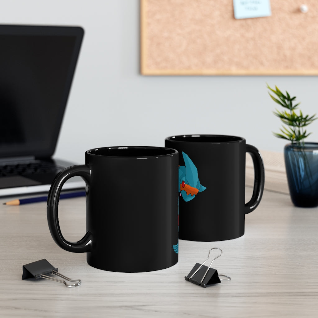 Shrei Black Mug 11oz with rounded corners and C-handle, showcasing a sleek black ceramic design.