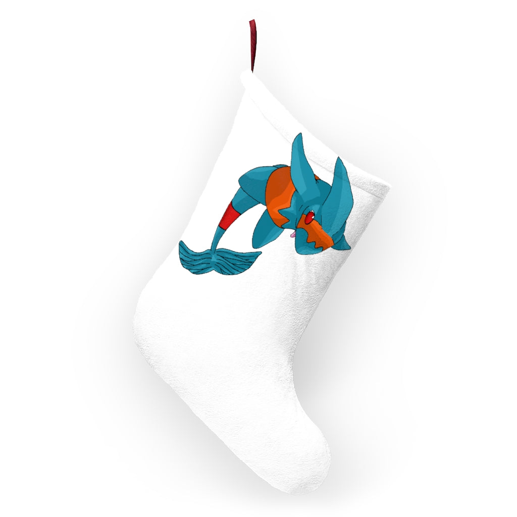 A set of Shrei Christmas Stockings hanging by a fireplace, featuring festive designs and a soft fleece texture.