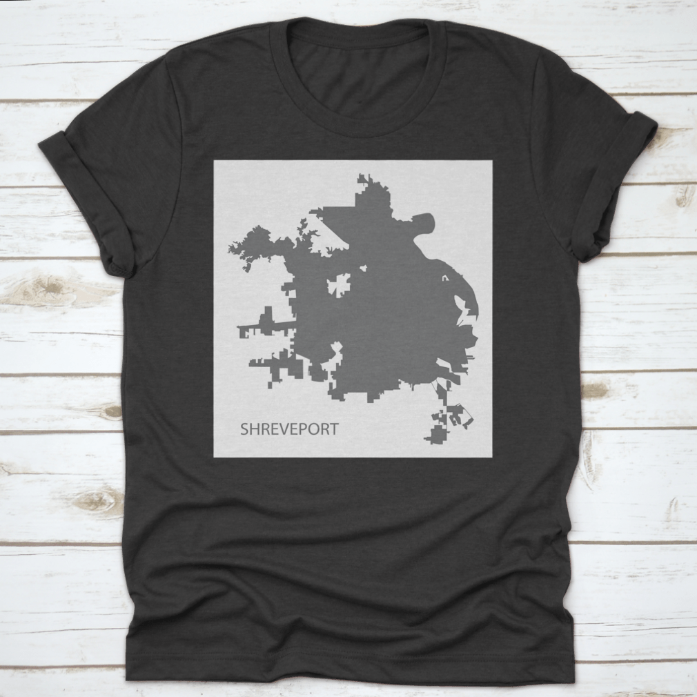 Grey silhouette illustration of Shreveport, Louisiana city map, showcasing its unique shape and design.