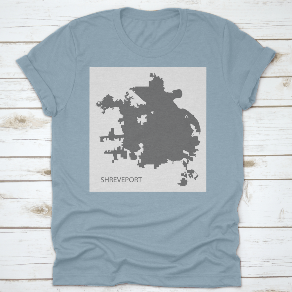 Grey silhouette illustration of Shreveport, Louisiana city map, showcasing its unique shape and design.
