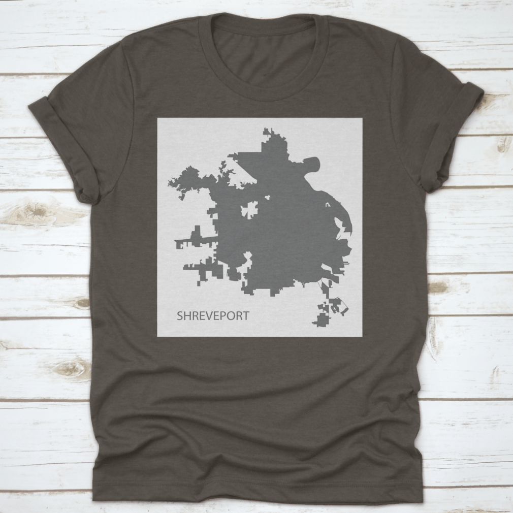 Grey silhouette illustration of Shreveport, Louisiana city map, showcasing its unique shape and design.