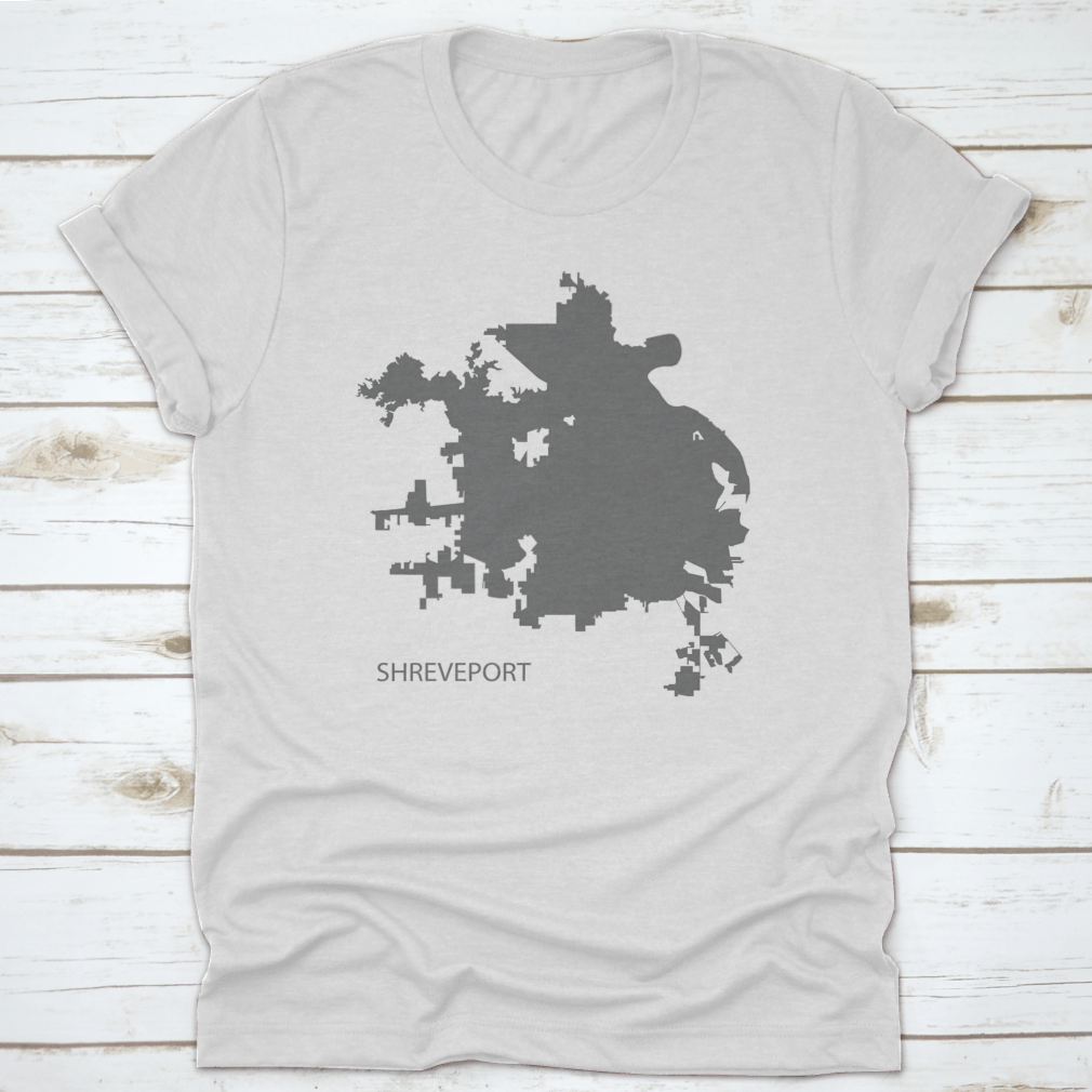 Grey silhouette illustration of Shreveport, Louisiana city map, showcasing its unique shape and design.