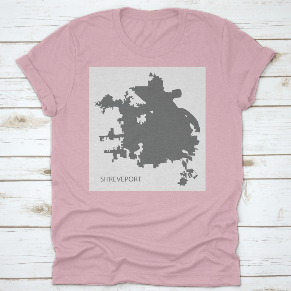Grey silhouette illustration of Shreveport, Louisiana city map, showcasing its unique shape and design.