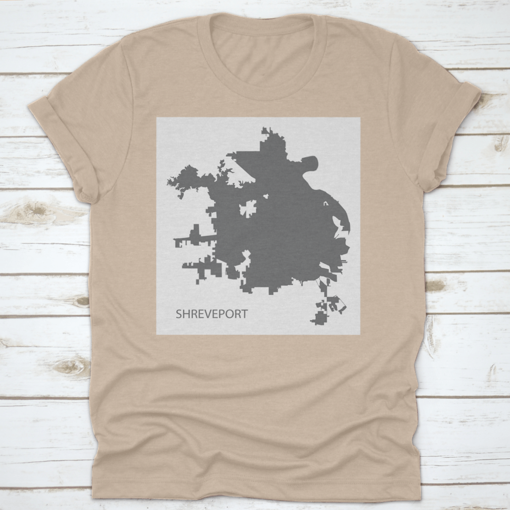 Grey silhouette illustration of Shreveport, Louisiana city map, showcasing its unique shape and design.