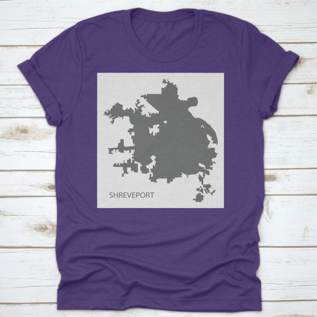 Grey silhouette illustration of Shreveport, Louisiana city map, showcasing its unique shape and design.