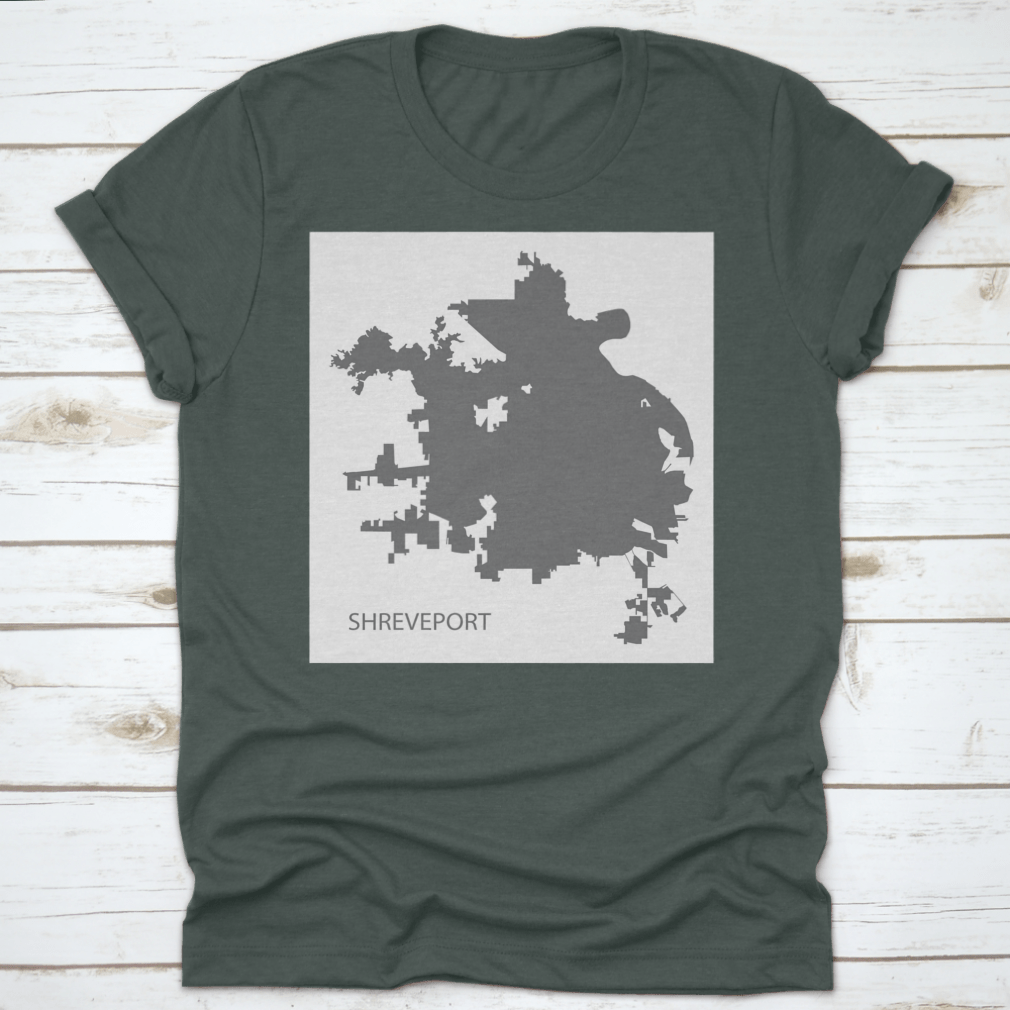 Grey silhouette illustration of Shreveport, Louisiana city map, showcasing its unique shape and design.