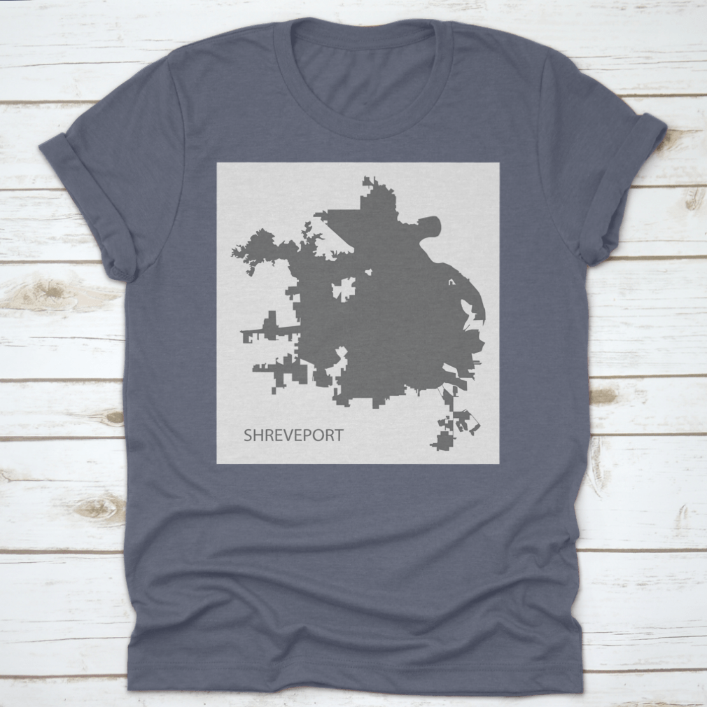 Grey silhouette illustration of Shreveport, Louisiana city map, showcasing its unique shape and design.