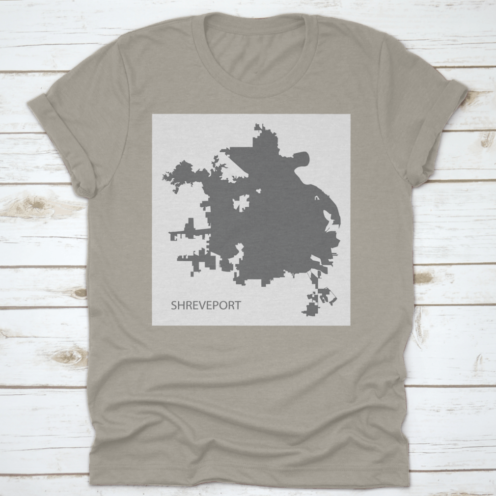 Grey silhouette illustration of Shreveport, Louisiana city map, showcasing its unique shape and design.