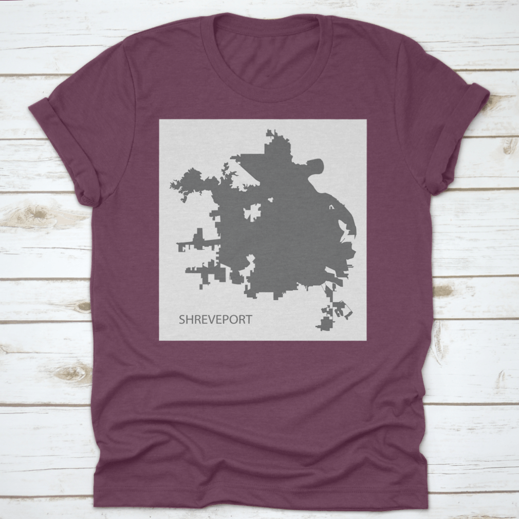 Grey silhouette illustration of Shreveport, Louisiana city map, showcasing its unique shape and design.