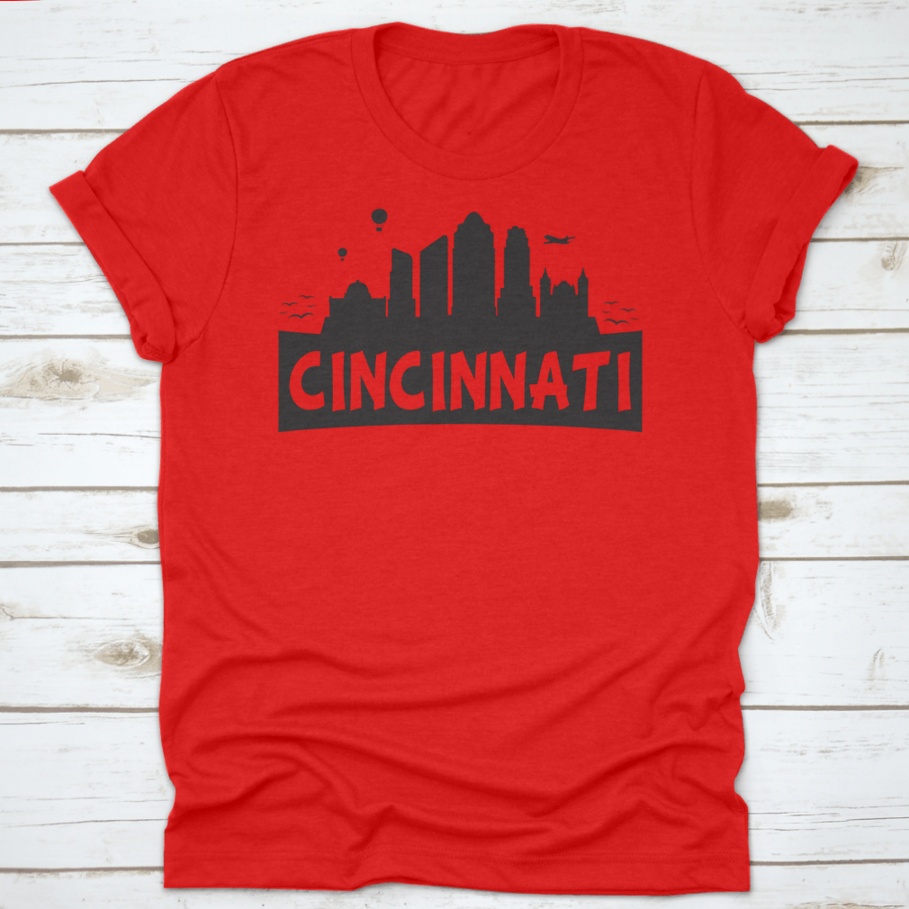 Silhouette banner showcasing the Cincinnati Ohio city skyline with colorful hot air balloons in the sky.
