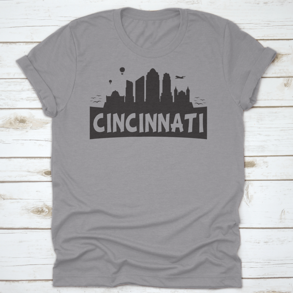 Silhouette banner showcasing the Cincinnati Ohio city skyline with colorful hot air balloons in the sky.