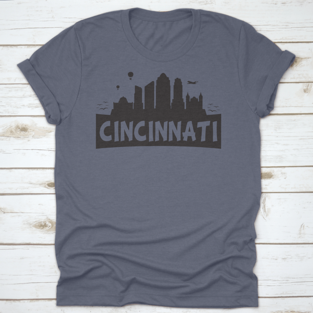 Silhouette banner showcasing the Cincinnati Ohio city skyline with colorful hot air balloons in the sky.