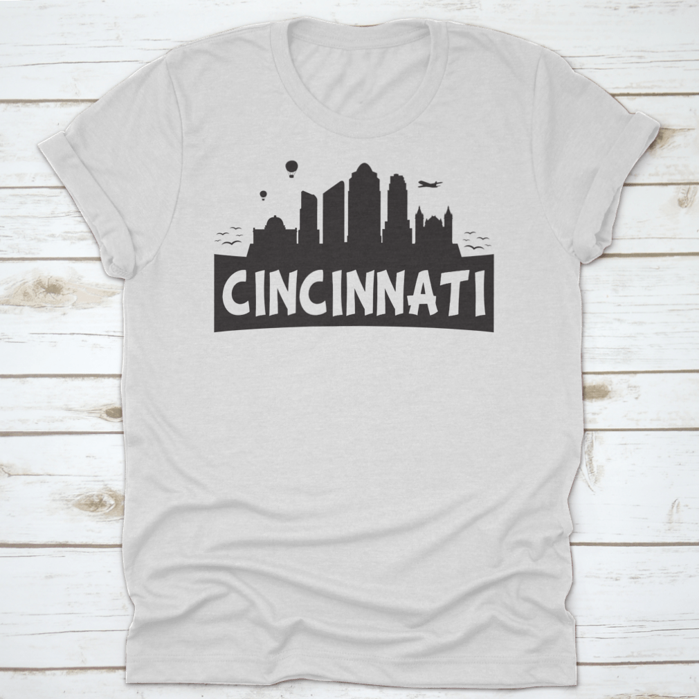 Silhouette banner showcasing the Cincinnati Ohio city skyline with colorful hot air balloons in the sky.