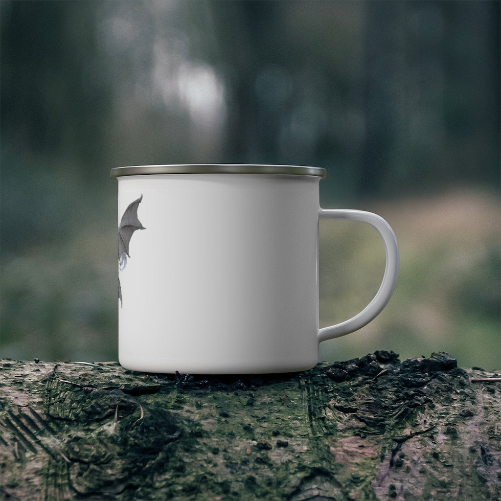 Silvanny Enamel Camping Mug with a personalized design, showcasing its durable stainless steel and stylish rounded corners.