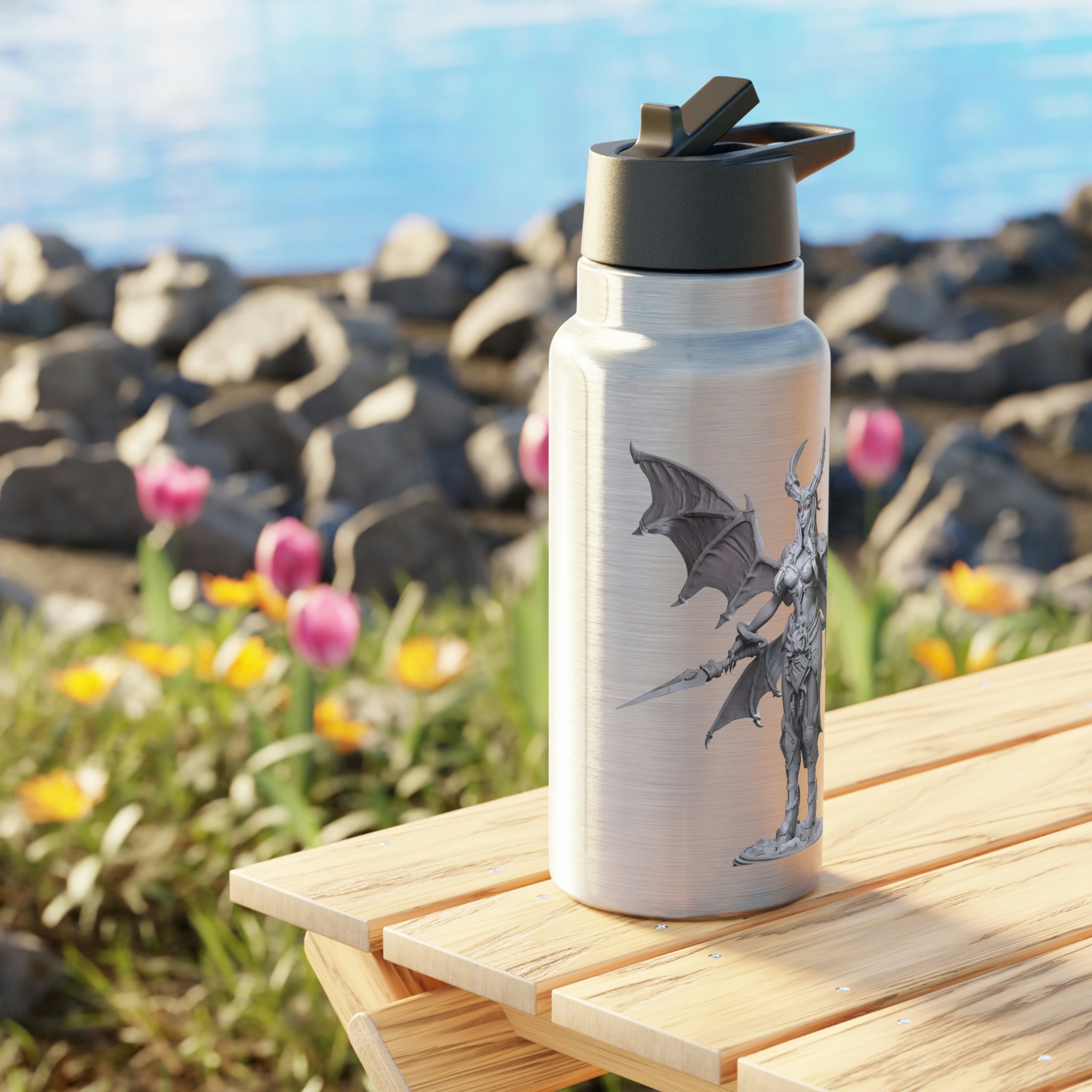 Silvanny Gator Tumbler, 32oz, made of stainless steel with a black cap and included straw, showcasing a customizable design.