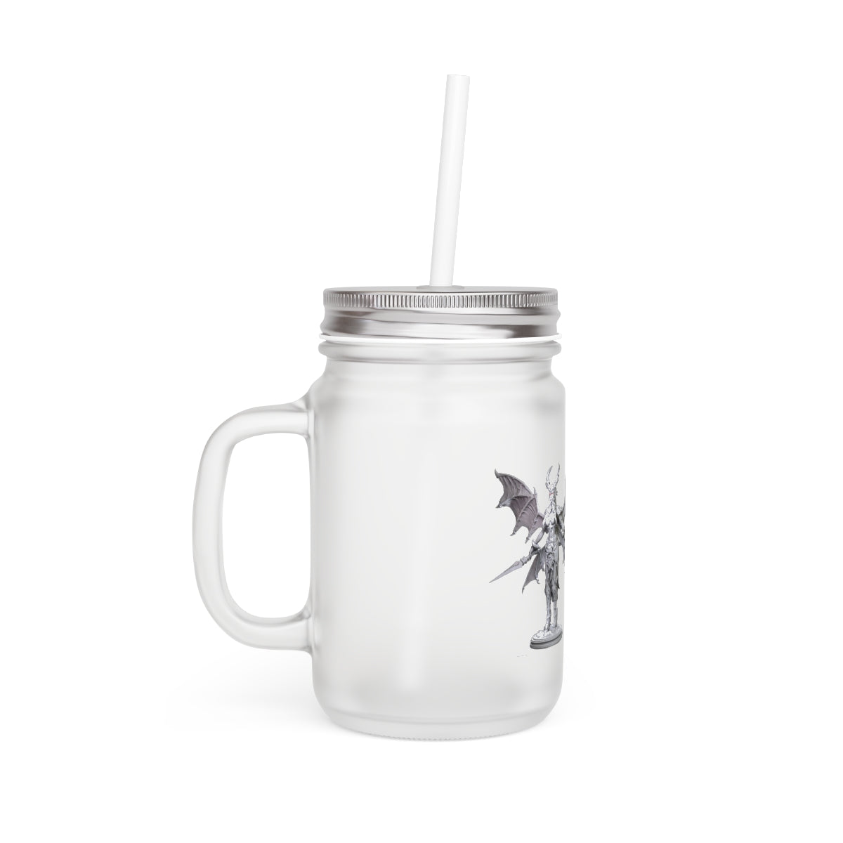 Silvanny Mason Jar made of frosted glass with a straw and lid, ideal for personalized drinks.