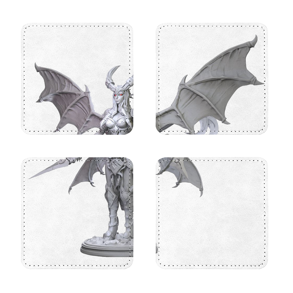 Silvanny Sublimation Coasters Pack of Four, featuring square and round PU leather coasters with a white printable face and white stitching.