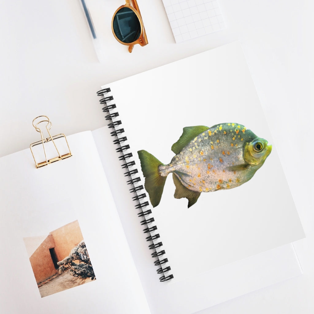 Silver and Spec Fish Spiral Notebook with ruled line pages and a colorful fish design on the cover.