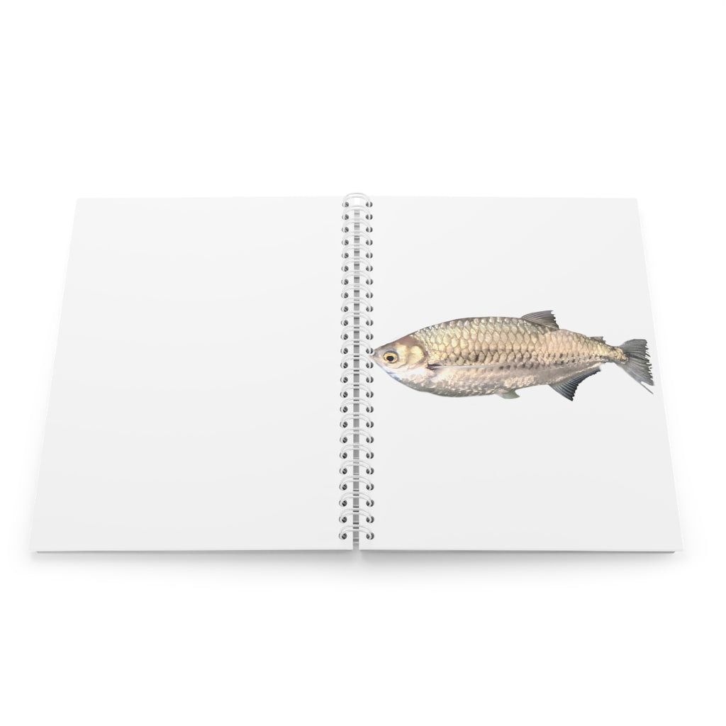 Silver Fish Spiral Notebook with customizable covers and wide-ruled pages, featuring a semi-gloss laminated finish.