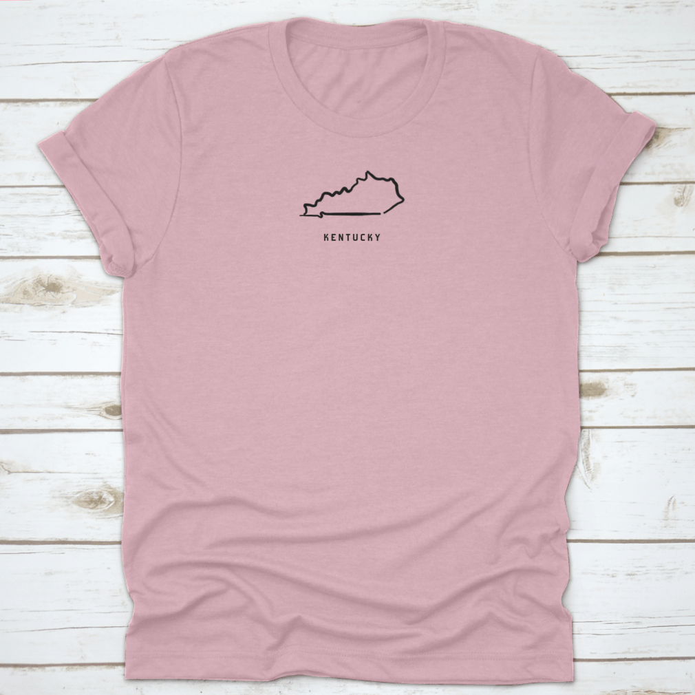Simple logo design of the State of Kentucky on a cotton t-shirt, showcasing a smooth line art style.