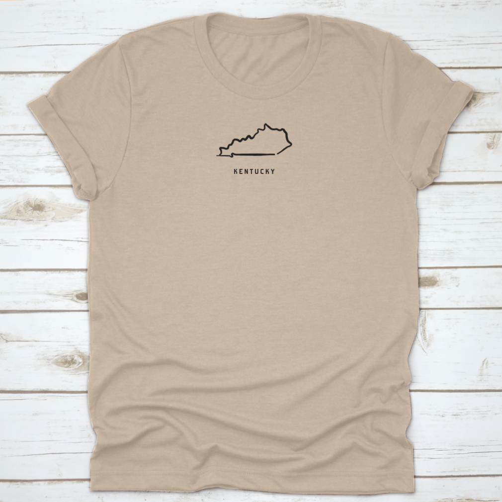 Simple logo design of the State of Kentucky on a cotton t-shirt, showcasing a smooth line art style.