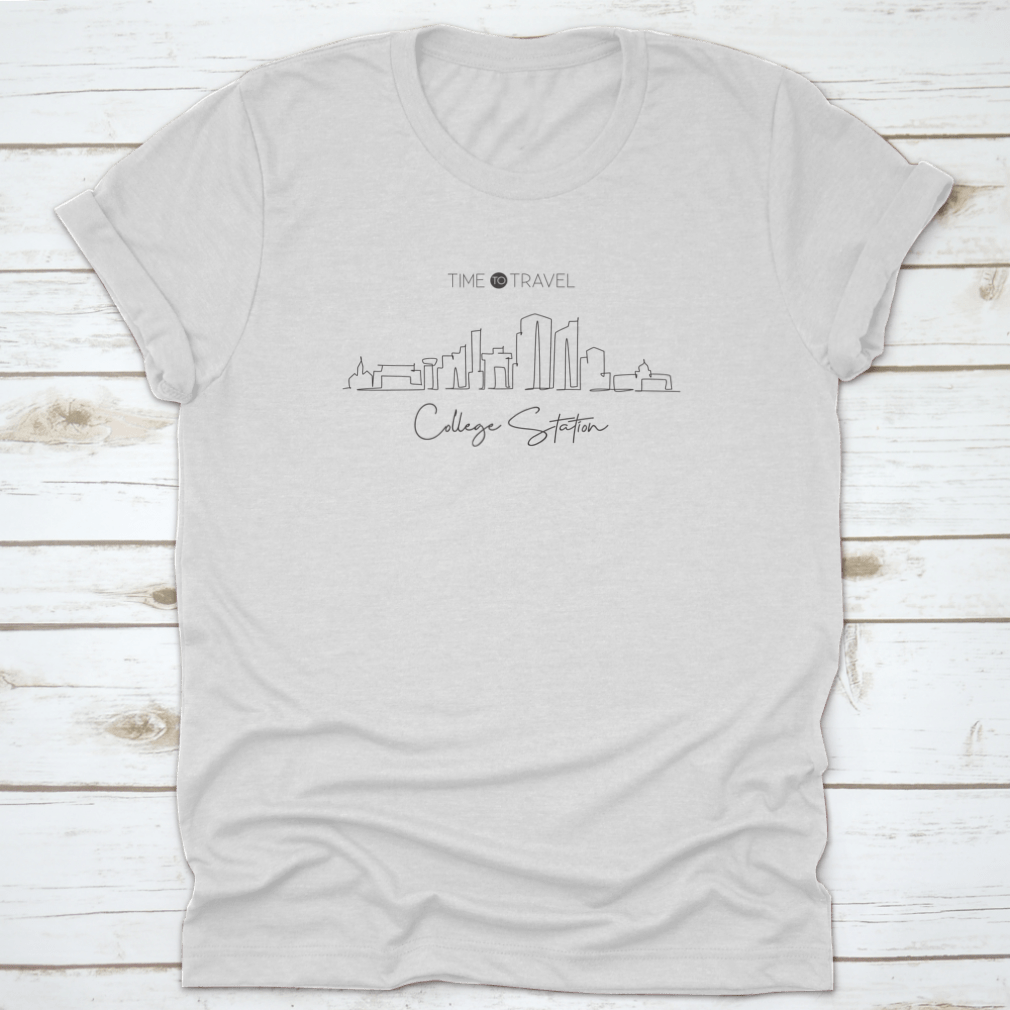 Single continuous line drawing of College Station skyline, Texas, showcasing minimalist design and elegant lines.