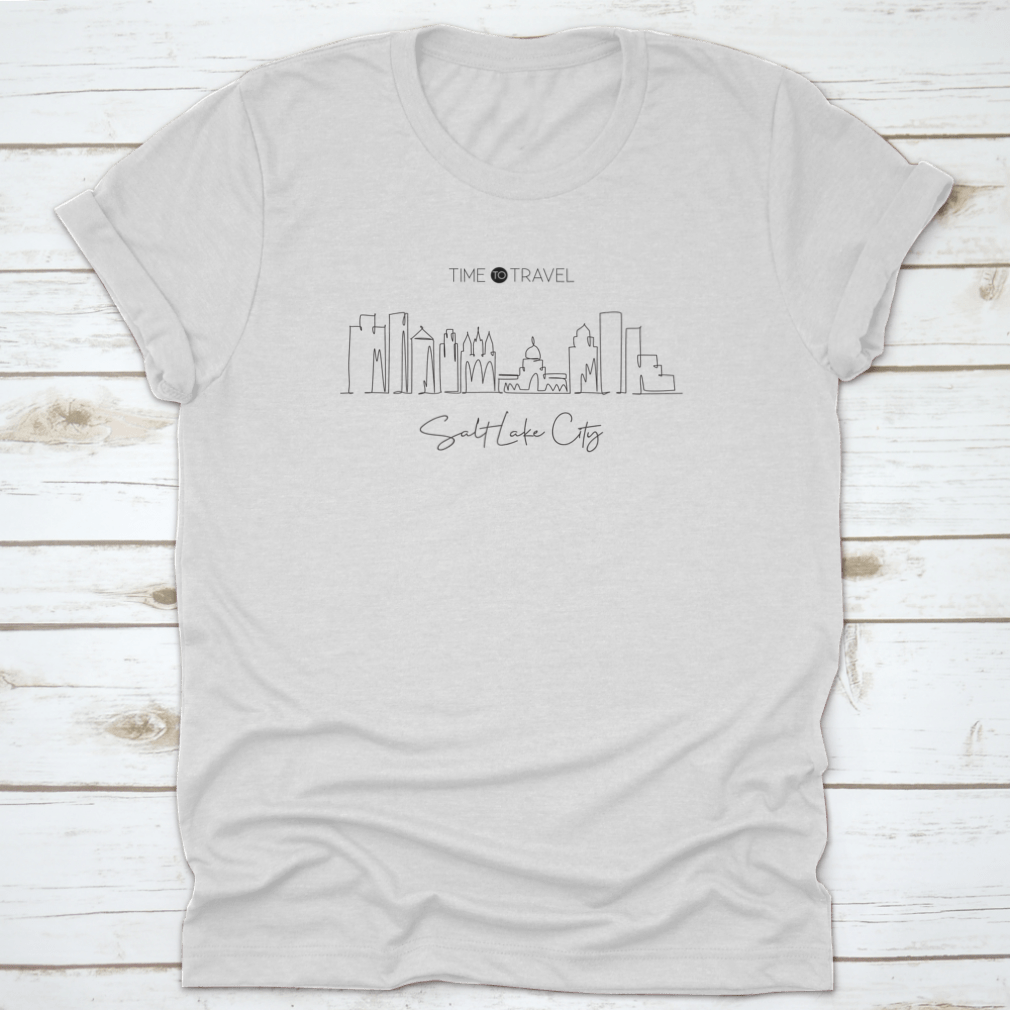 Single continuous line drawing of the Salt Lake City skyline, showcasing iconic buildings and landmarks in a minimalist style.