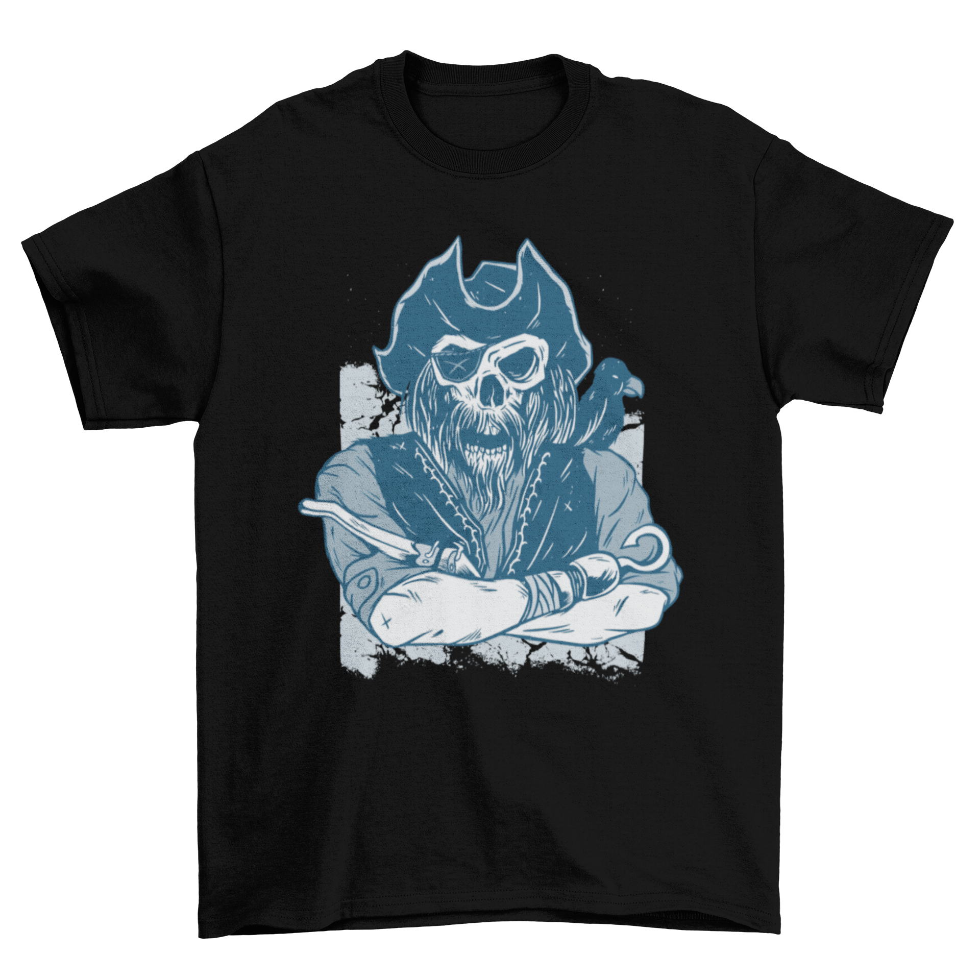 Skeleton pirate t-shirt featuring a detailed illustration of a pirate's skeleton, perfect for casual wear and themed events.