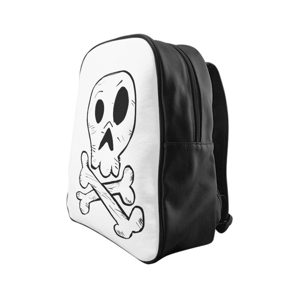 Skeleton School Backpack featuring a unique skeleton print, padded back, and chocolate brown lining, perfect for school and everyday use.