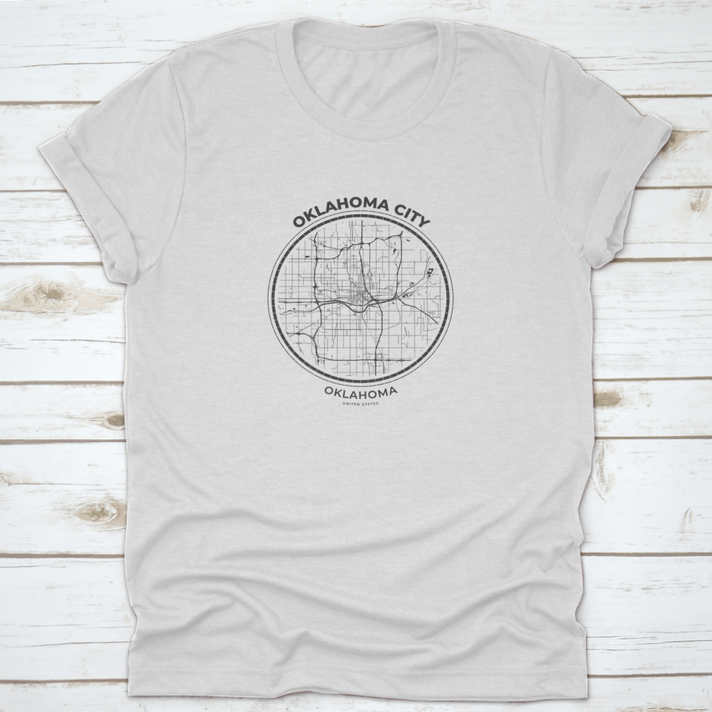 Black and white sketch map of Oklahoma City, showcasing detailed streets and landmarks.