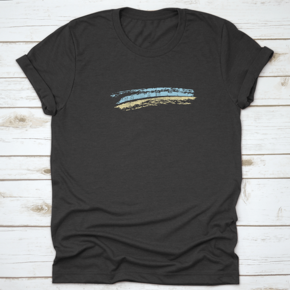 A stylish cotton t-shirt featuring the Sketch Of Savannah, Georgia Skyline Postal Stamp Logo Vector, showcasing the city's iconic skyline design.